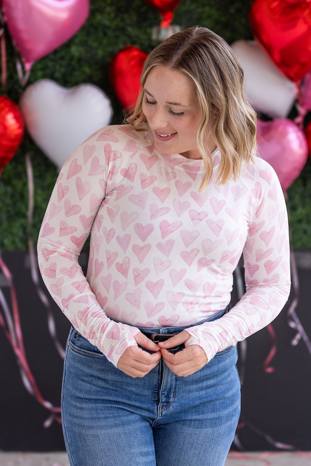 IN STOCK Blair Long Sleeve Top -  Blushing Pink Hearts