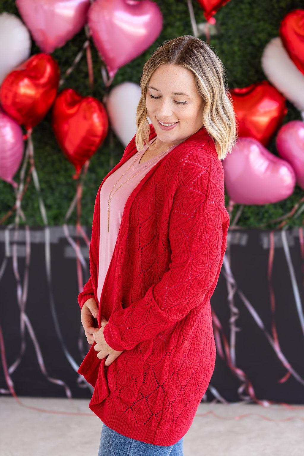 IN STOCK Open Knit Cardigan - Red