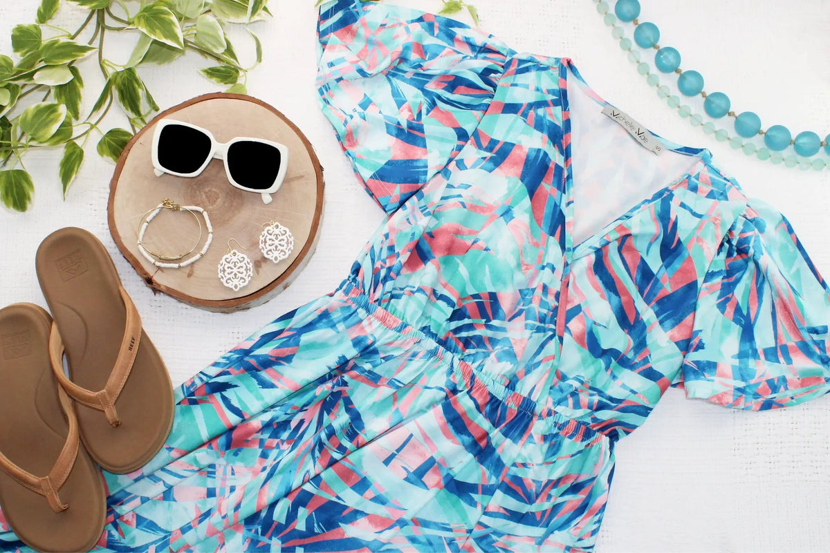 IN STOCK Millie Maxi Dress - Abstract Aqua Breeze FINAL SALE by Michelle Mae