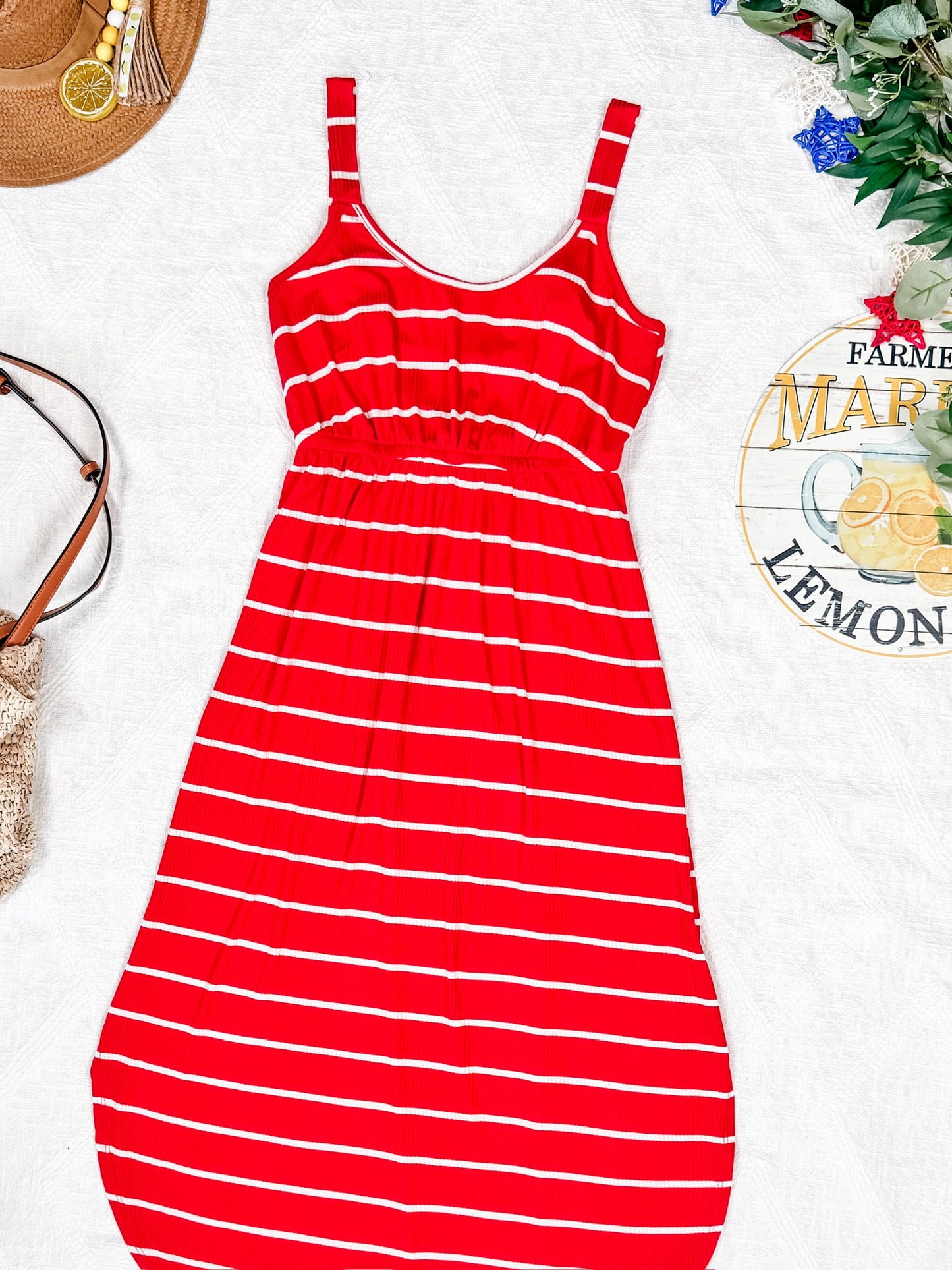 IN STOCK Reagan Ribbed Midi Dress - Red Stripes FINAL SALE