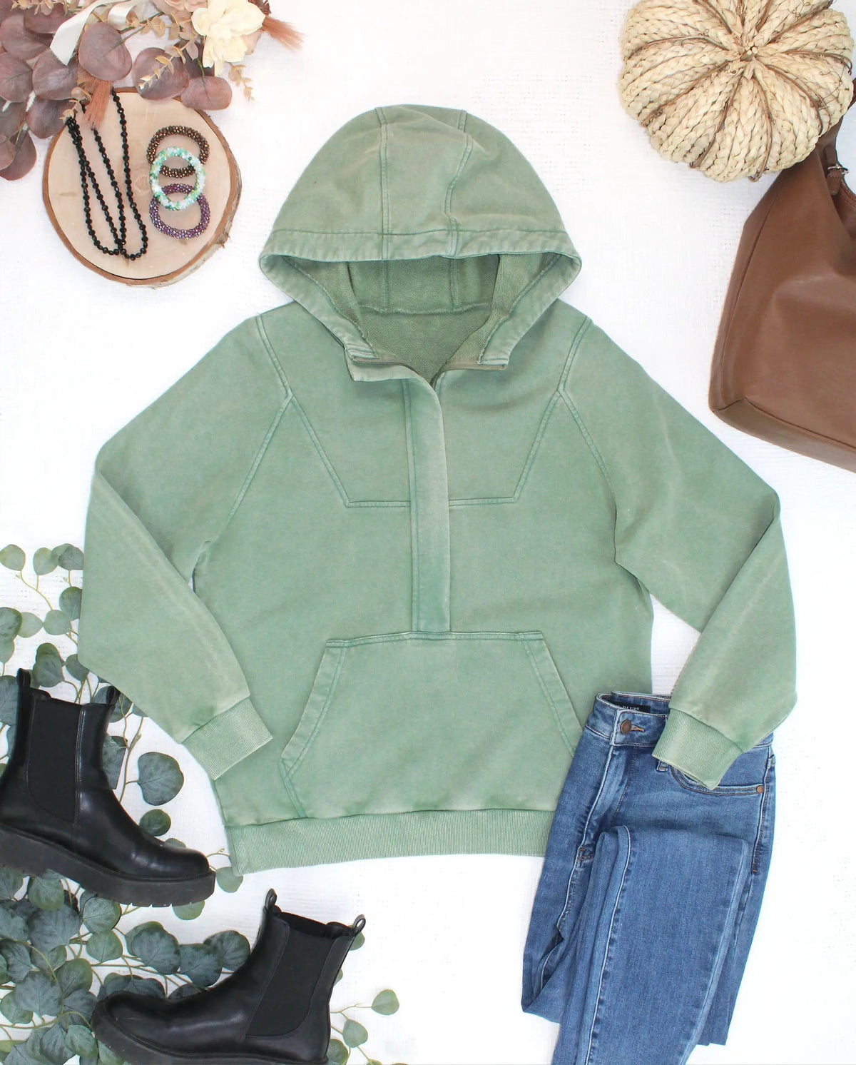 IN STOCK Ryker Vintage Wash Hoodie- Olive by Michelle Mae