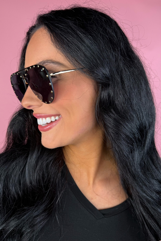 Showstopper Studded Aviator Sunglasses by Jess Lea