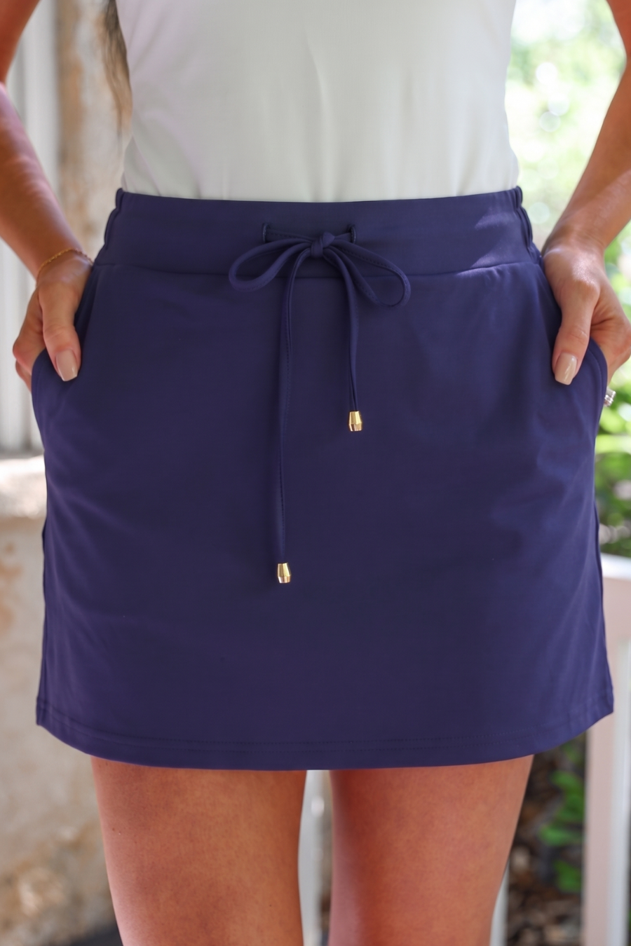 Preorder Solid Navy Skort With Built In Shorts And Side Pockets