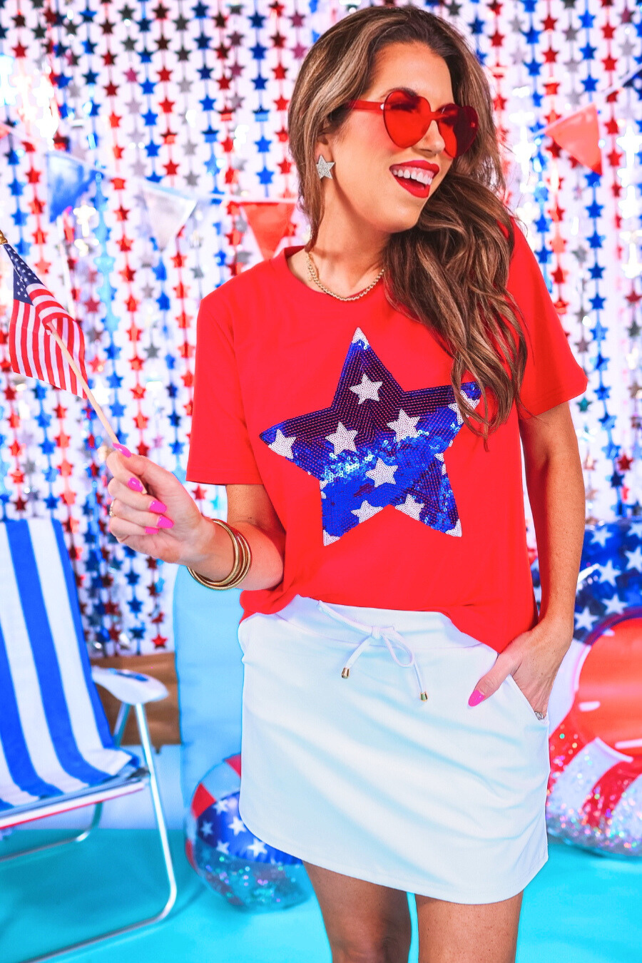 Stars And Sparklers Sequin Top, Red