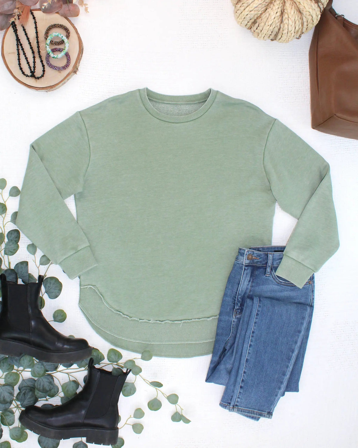 IN STOCK Vintage Wash Pullover - Olive by Michelle Mae