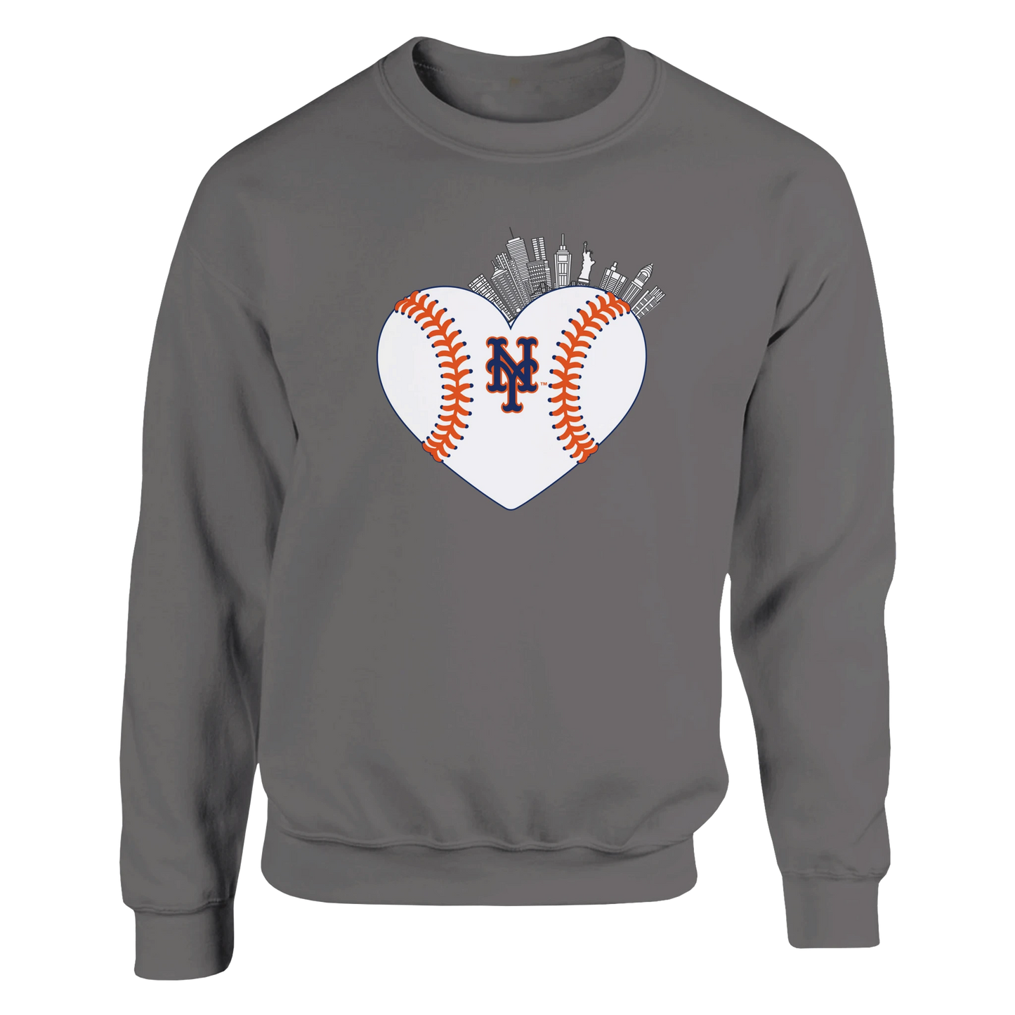 NY Mets Heart Sweatshirt – NYC Skyline Design by Knitted Grace by Knitted Grace Boutique