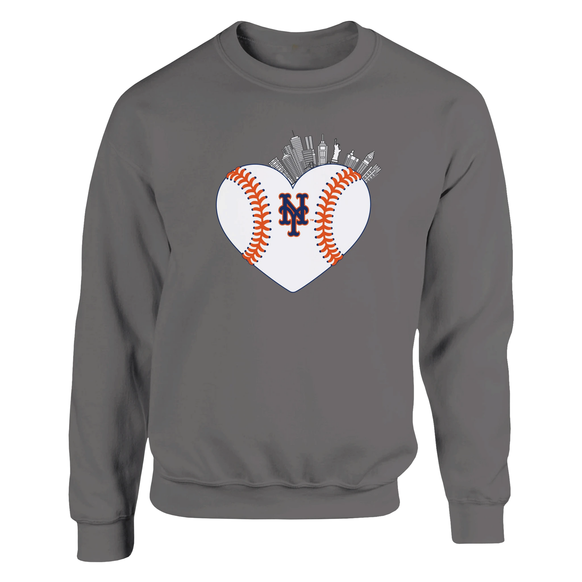 NY Mets Heart Sweatshirt – NYC Skyline Design by Knitted Grace by Knitted Grace Boutique