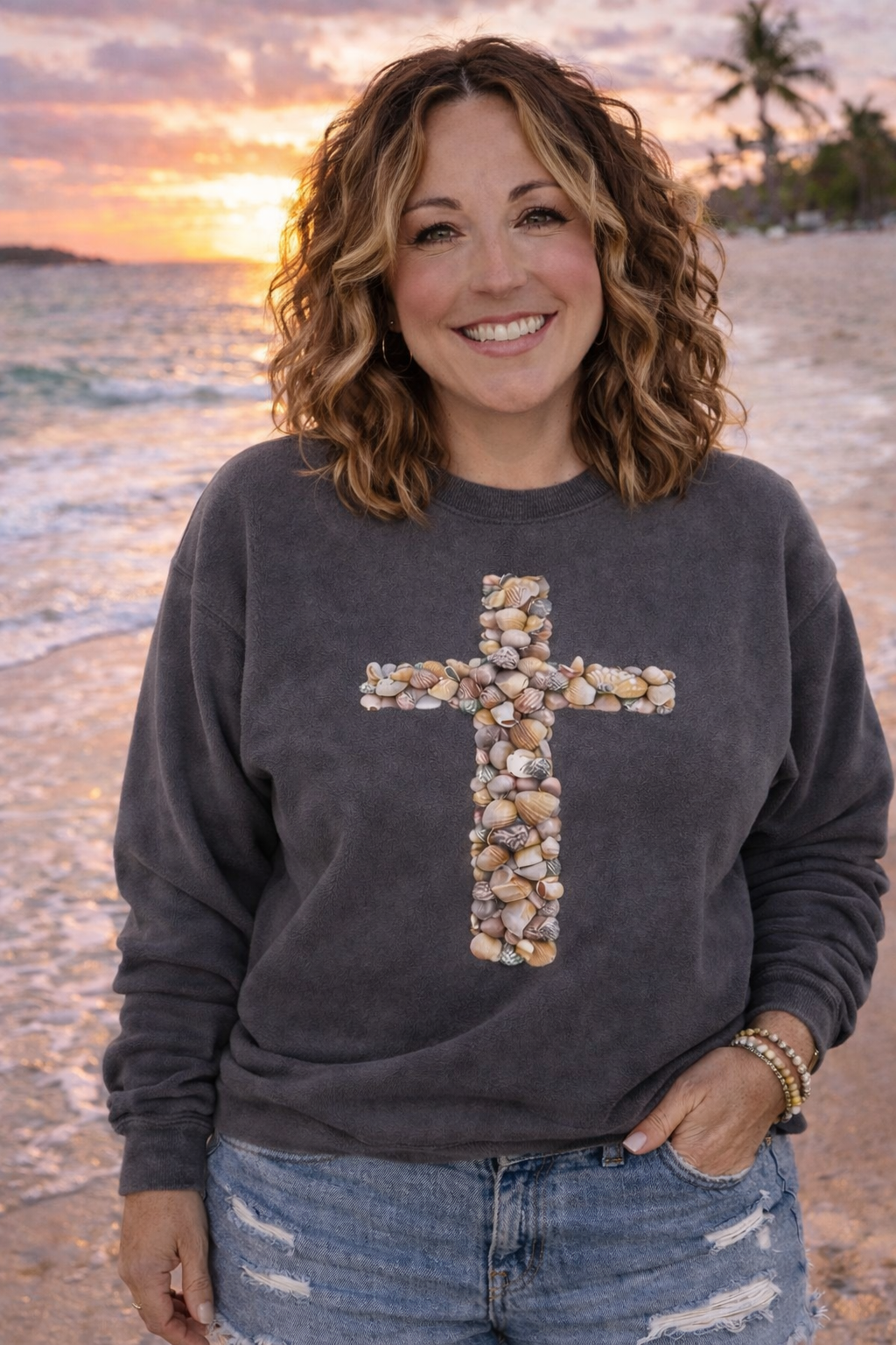 Shell Cross Pepper Sweatshirt | Knitted Grace