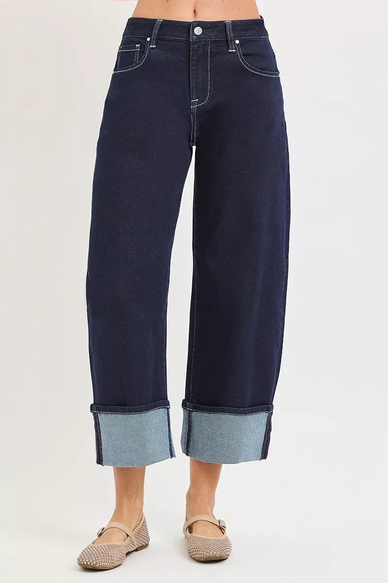 RISEN Slouchy Crop Barrel Cuffed Hem Jeans by Trendsi