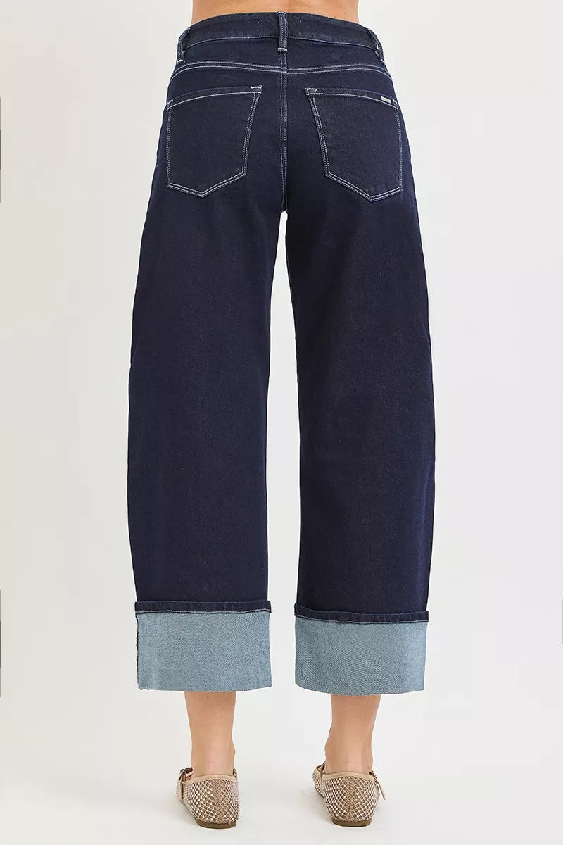 RISEN Slouchy Crop Barrel Cuffed Hem Jeans by Trendsi