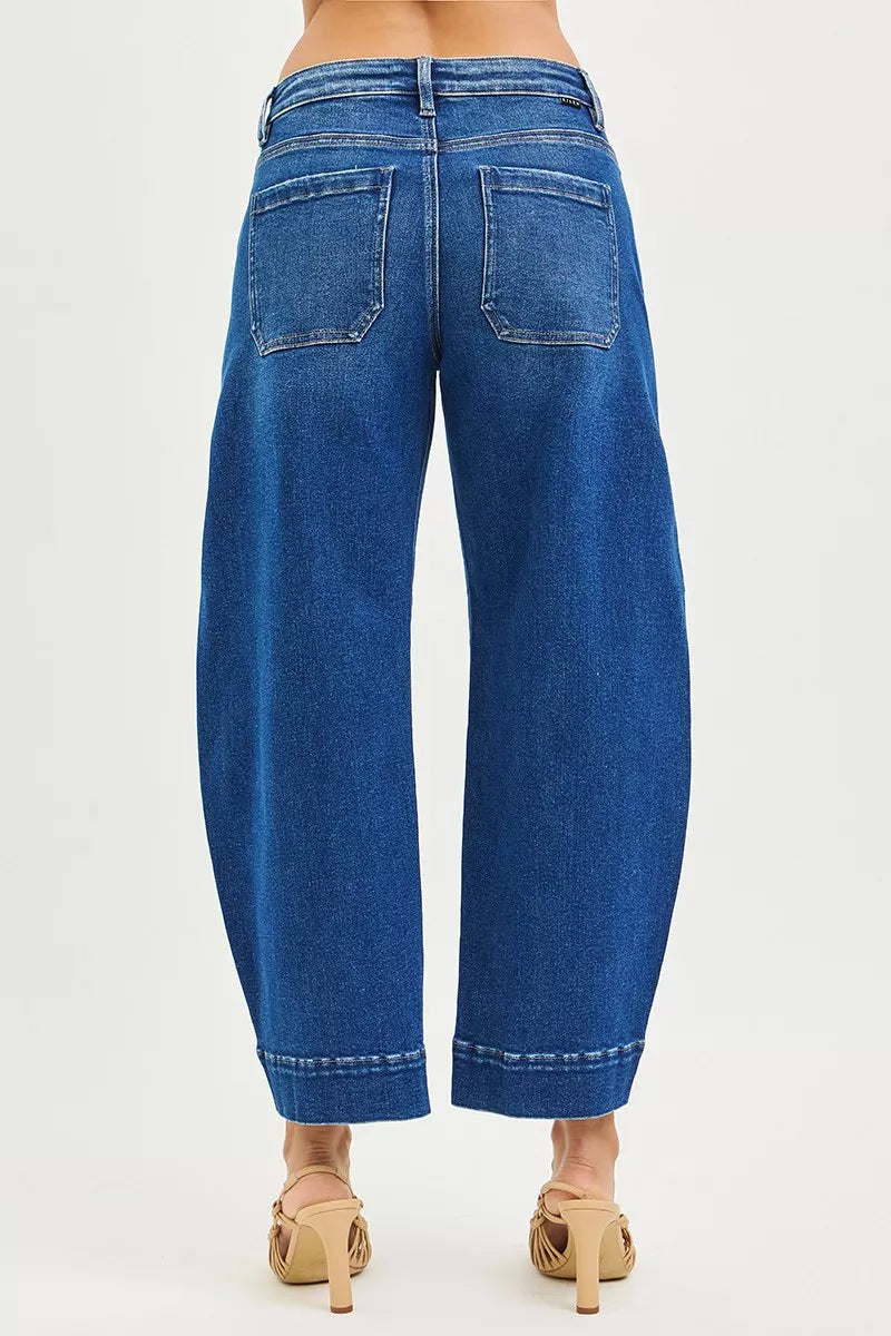 RISEN Mid Rise Crop Barrel Jeans by Trendsi