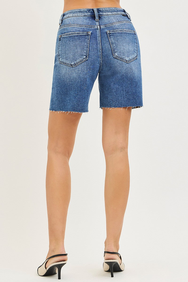 RISEN Tummy Control High Rise Raw Cut Hem Jhorts by Trendsi