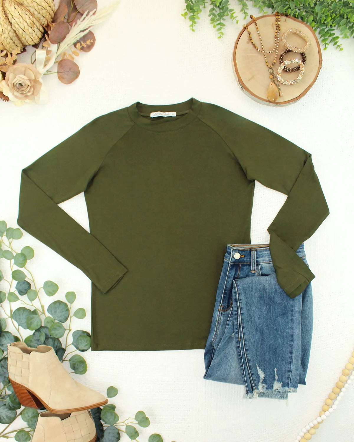Blair Dark Olive Long Sleeve Top Featuring Thumbholes And Tuckable