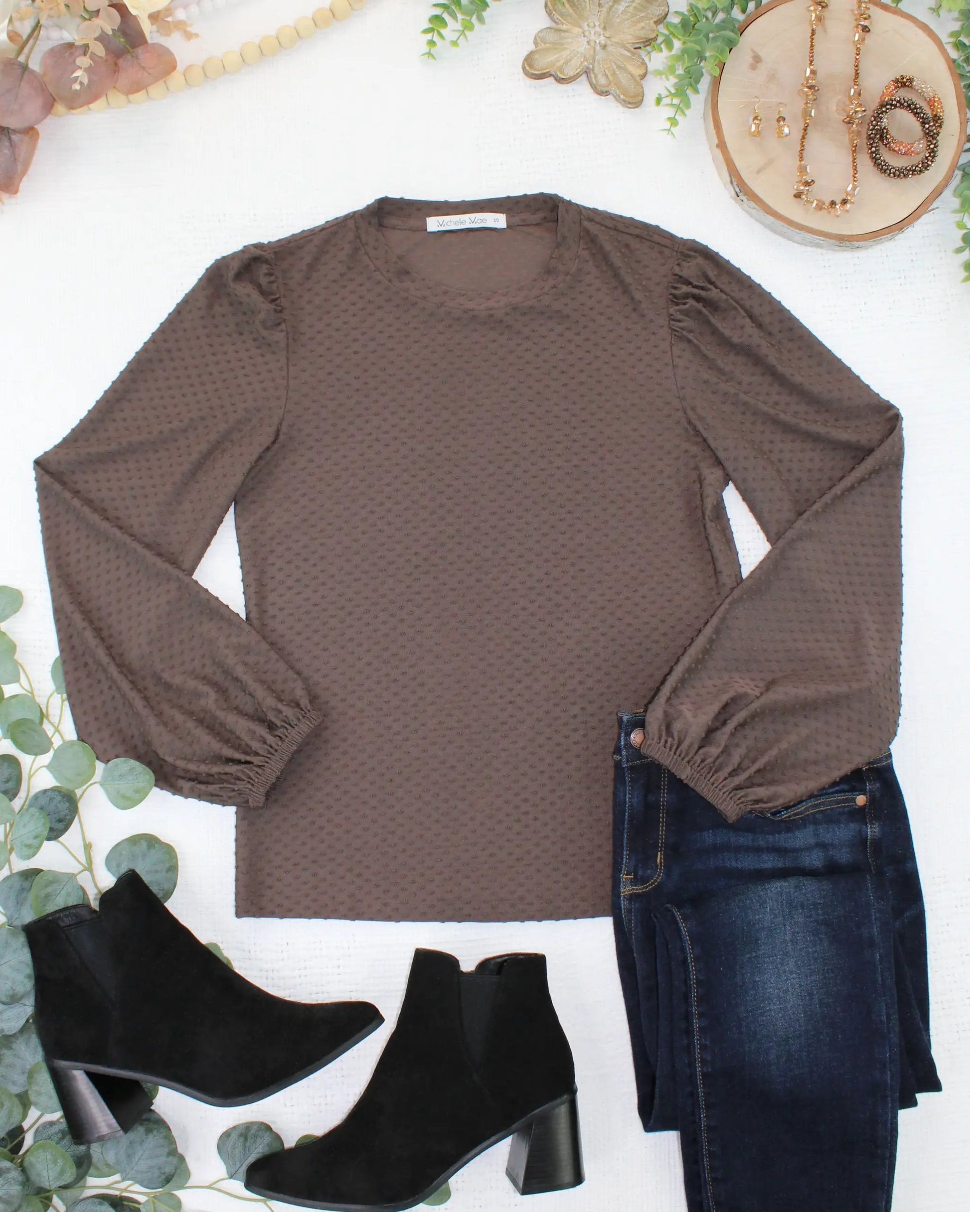 IN STOCK Miranda Dot Top - Brown by Michelle Mae
