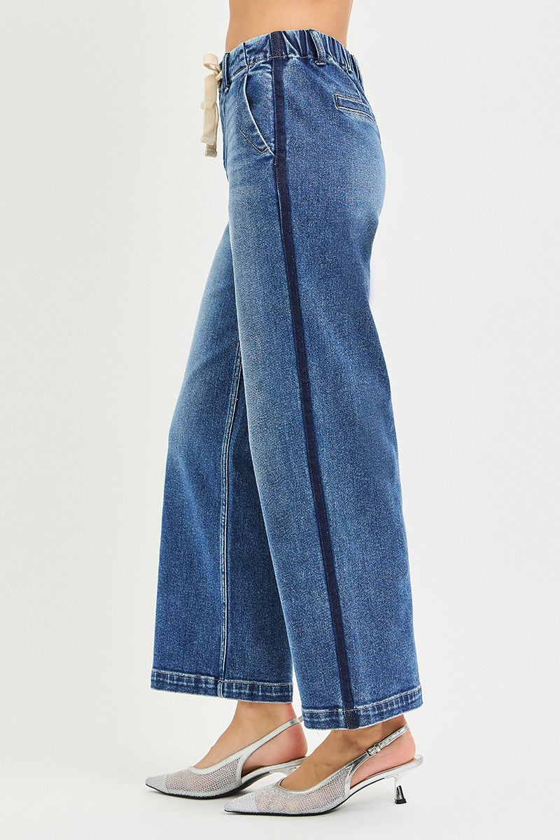 RISEN Elastic Band High Rise Cropped Wide Jeans by Trendsi