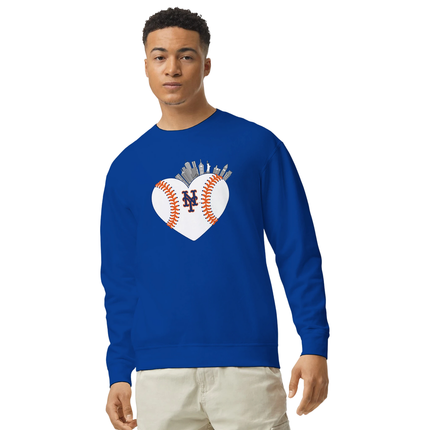 NY Mets Heart Sweatshirt – NYC Skyline Design by Knitted Grace by Knitted Grace Boutique