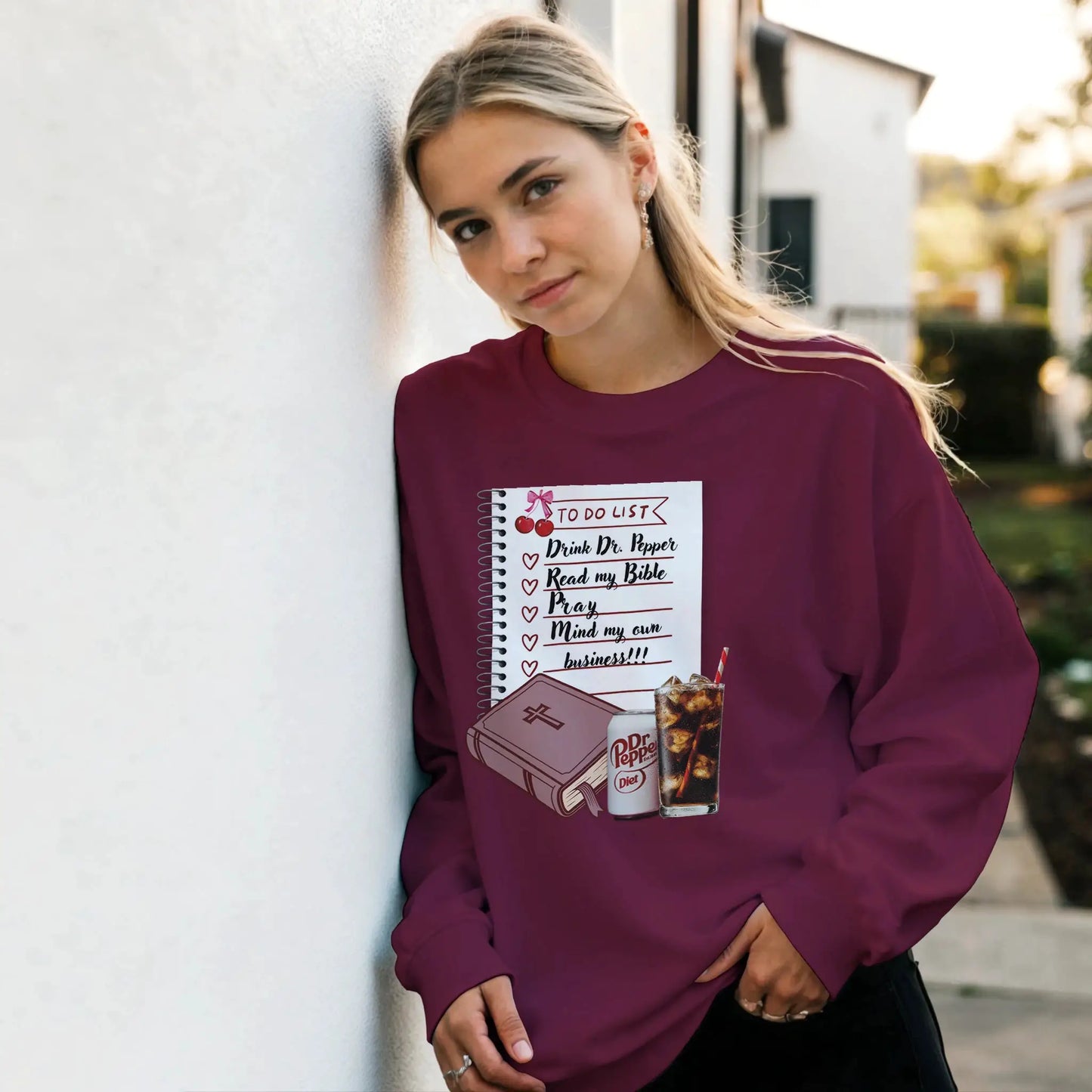 Bible & Soda Pop Classic Unisex Crewneck Sweatshirt | Gildan® 18000 Maroon by Knitted Grace Boutique