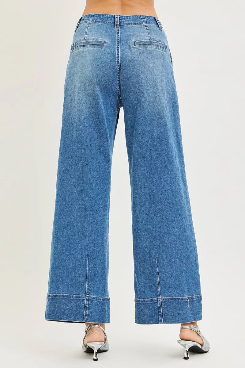 RISEN Slouchy Wide Leg Jeans With Pleats by Trendsi