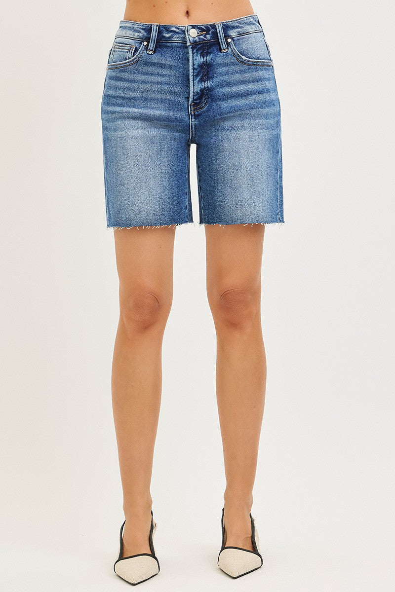 RISEN Tummy Control High Rise Raw Cut Hem Jhorts by Trendsi