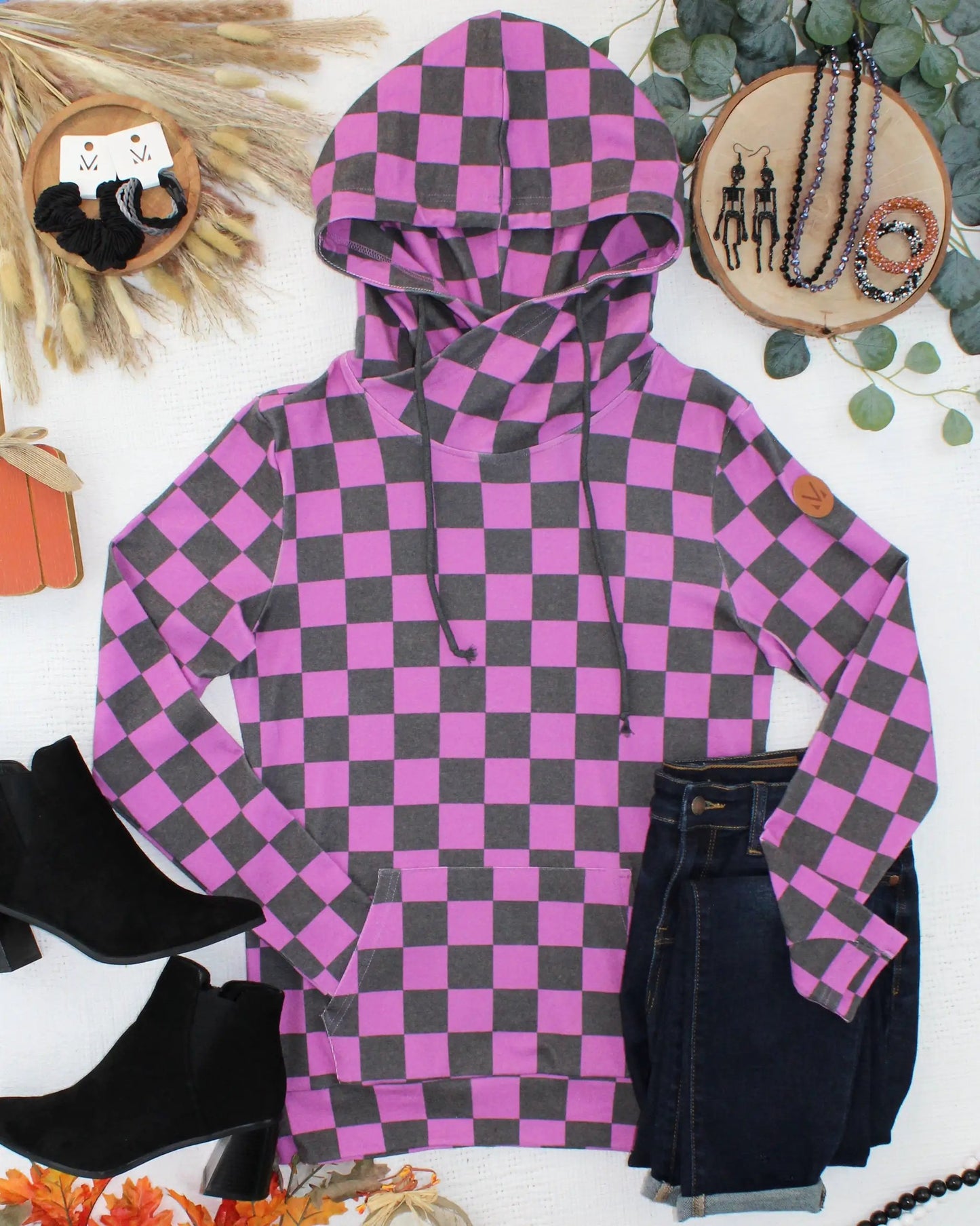 IN STOCK Ashley Hoodie - Black and Purple Checkers by Michelle Mae