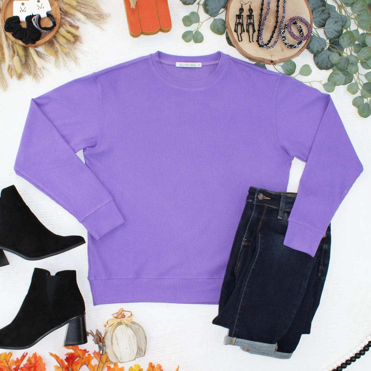 IN STOCK Corrine Ribbed Pullover Top - Purple by Michelle Mae