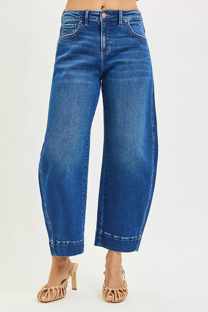 RISEN Mid Rise Crop Barrel Jeans by Trendsi