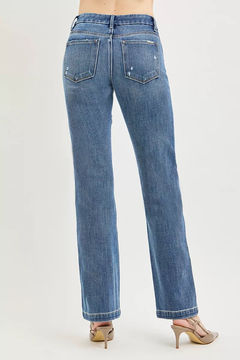 RISEN Tummy Control 4way Stretch Mid Rise Straight Crease Line by Trendsi
