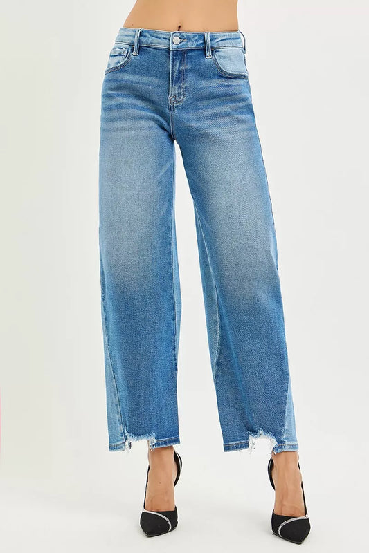 RISEN Full Size Slouchy Cropped Barrel Jeans with Contrast Wash Plus Size by Trendsi