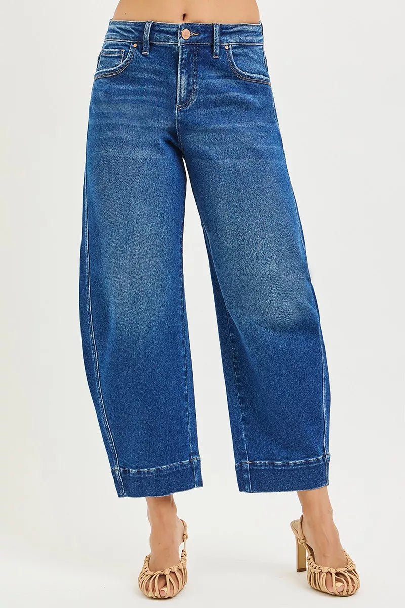 RISEN Mid Rise Crop Barrel Jeans by Trendsi