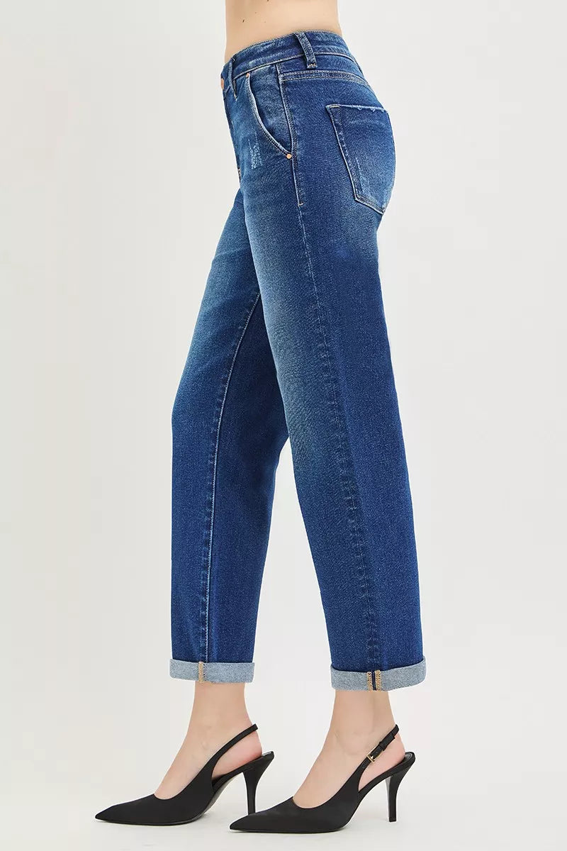 RISEN Slouchy Cropped Boyfriend Jeans with Cuffed Hem by Trendsi