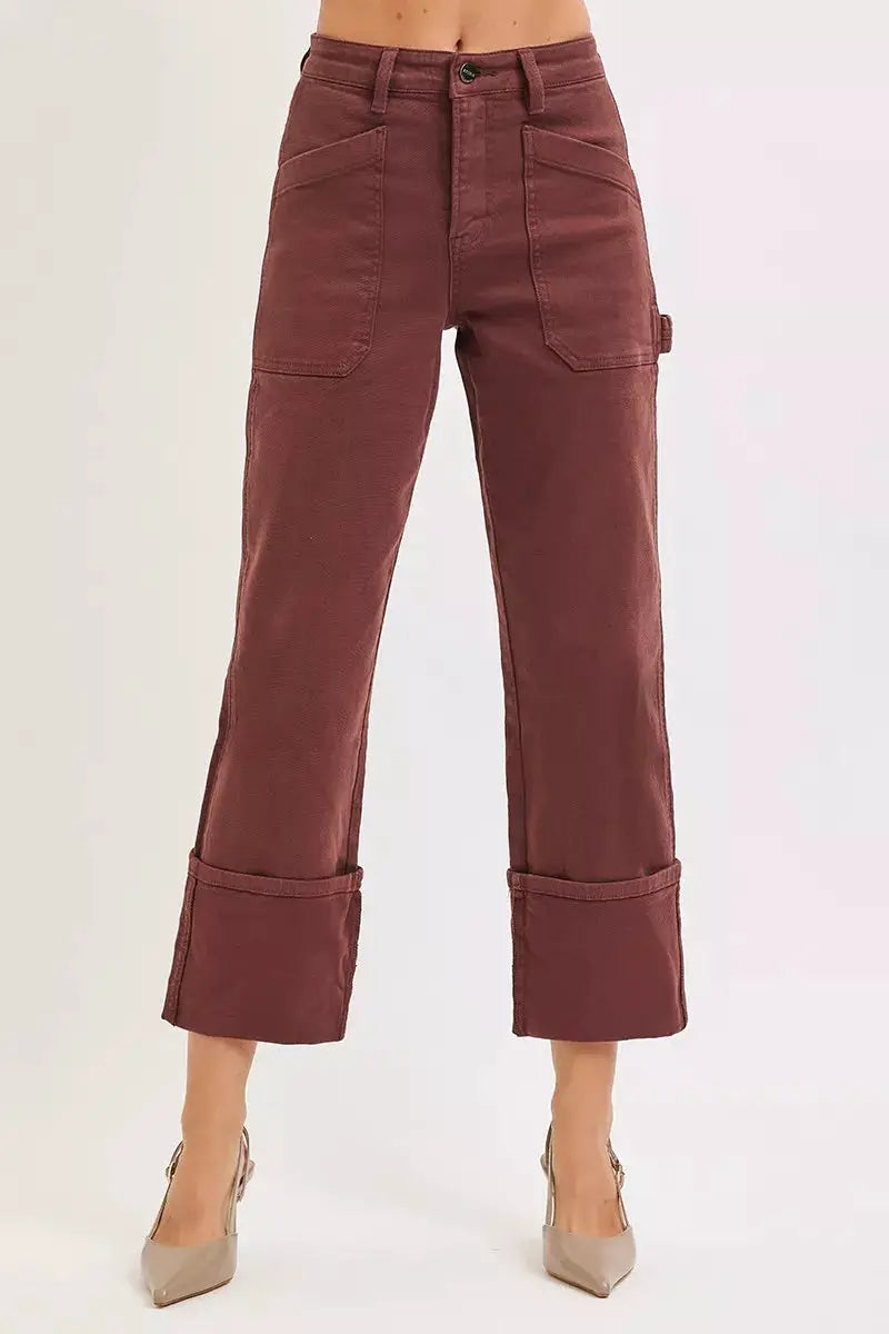 RISEN Full Size High Rise Wide Straight Cuffed Patch Jeans Plus Size by Trendsi