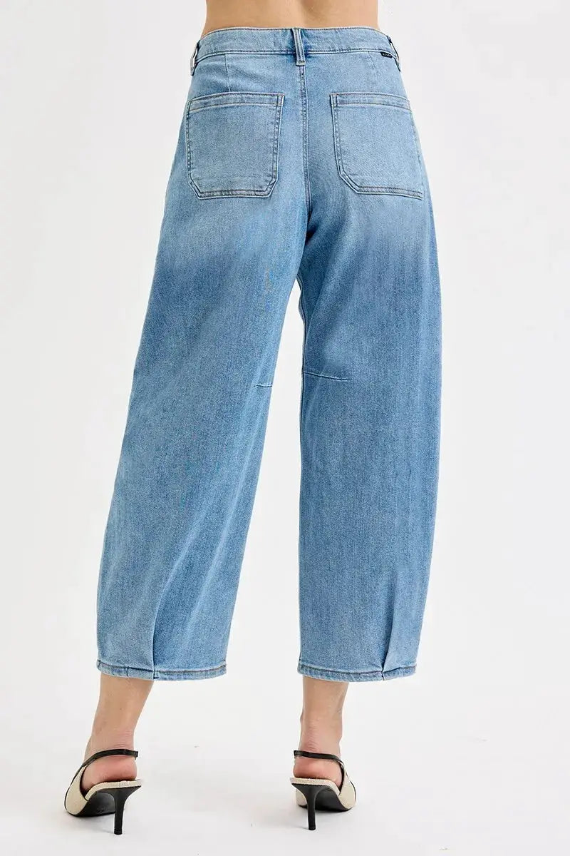 RISEN Full Size Mid Rise Fit Crop Wide Volume Leg Jeans Plus Size by Trendsi