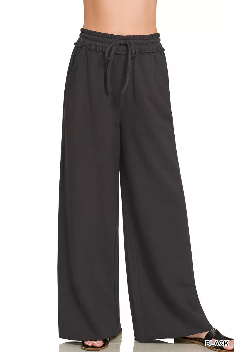 Zenana French Terry Wide Leg Sweatpants by Trendsi