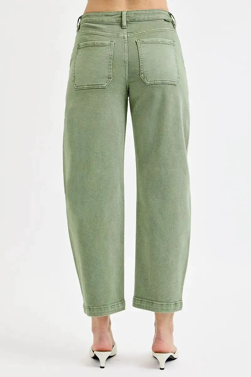 RISEN Full Size Tummy Control High Rise Crop Barrel Jeans Plus Size by Trendsi