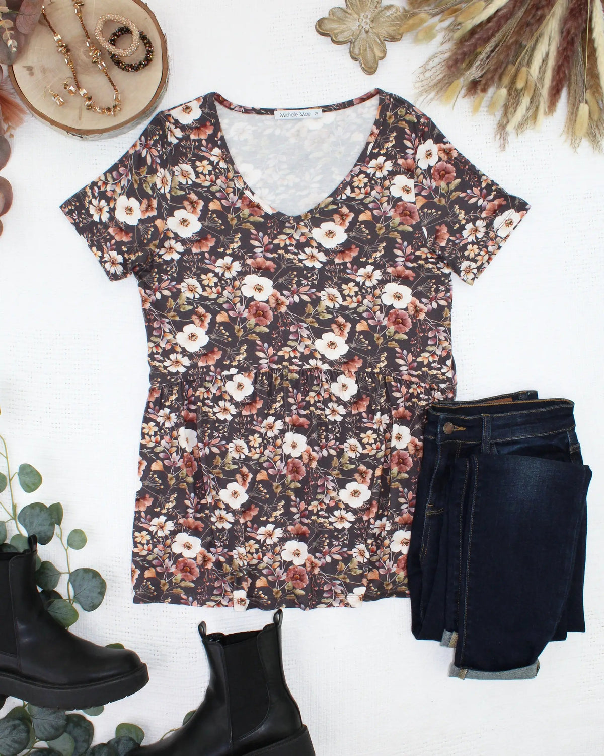 IN STOCK Sarah Ruffle Short Sleeve - Blushwood Floral by Michelle Mae