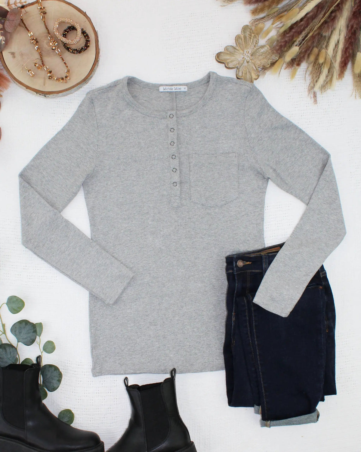 IN STOCK Georgia Long Sleeve Top - Light Grey by Michelle Mae