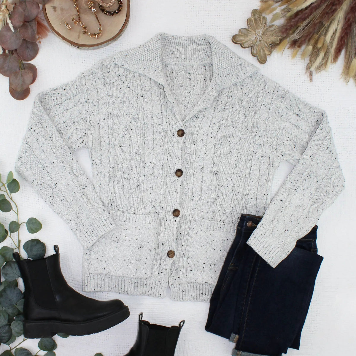 IN STOCK Confetti Dot Cable Cardigan Jacket - Grey by Michelle Mae