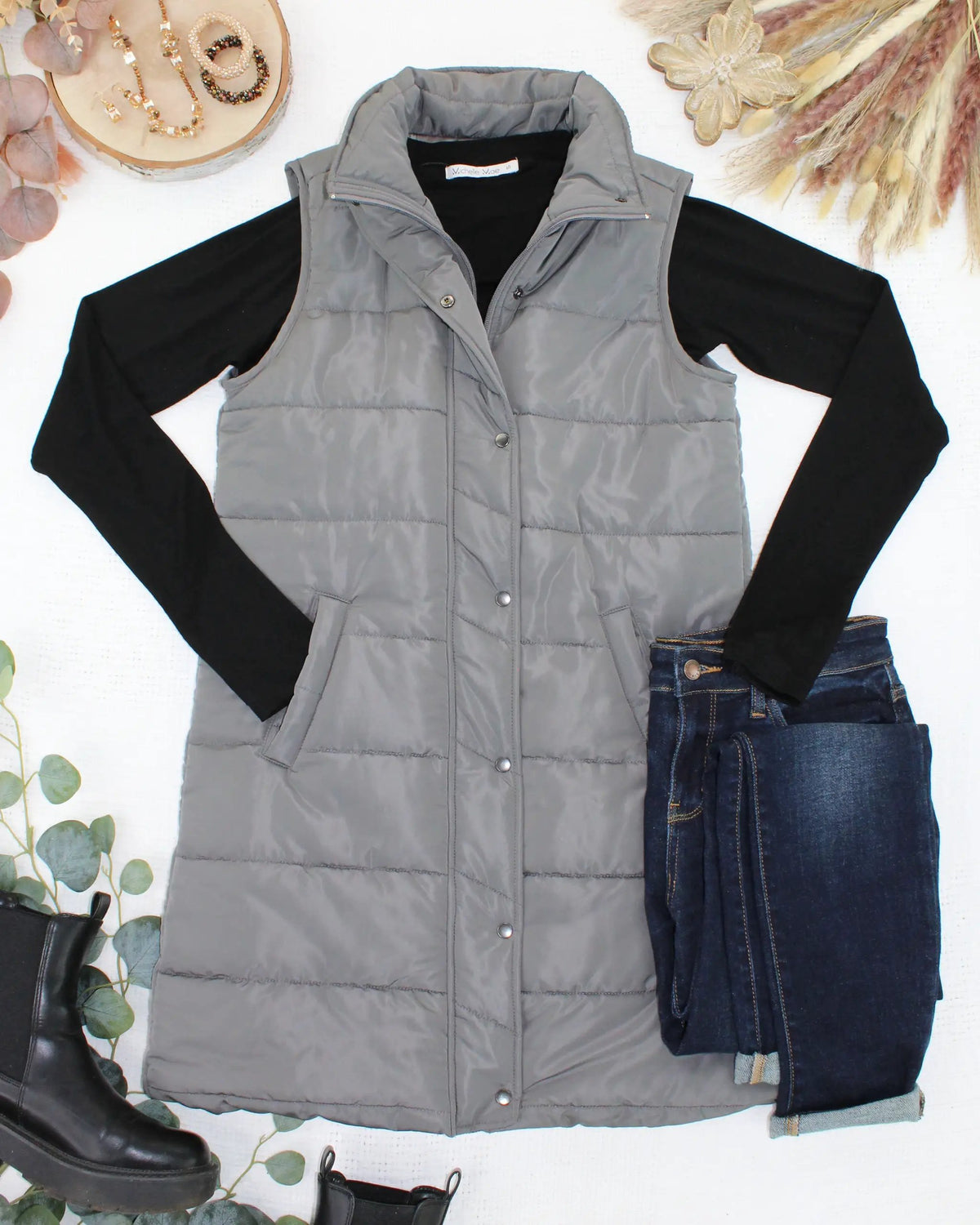 IN STOCK Harlow Long Vest - Grey by Michelle Mae