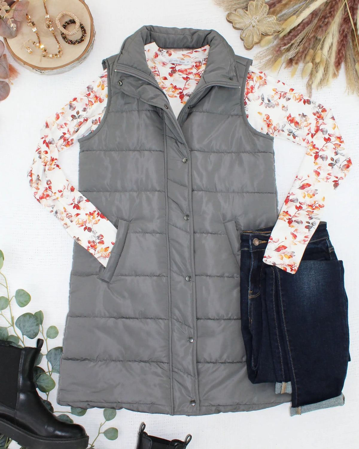 IN STOCK Harlow Long Vest - Grey by Michelle Mae