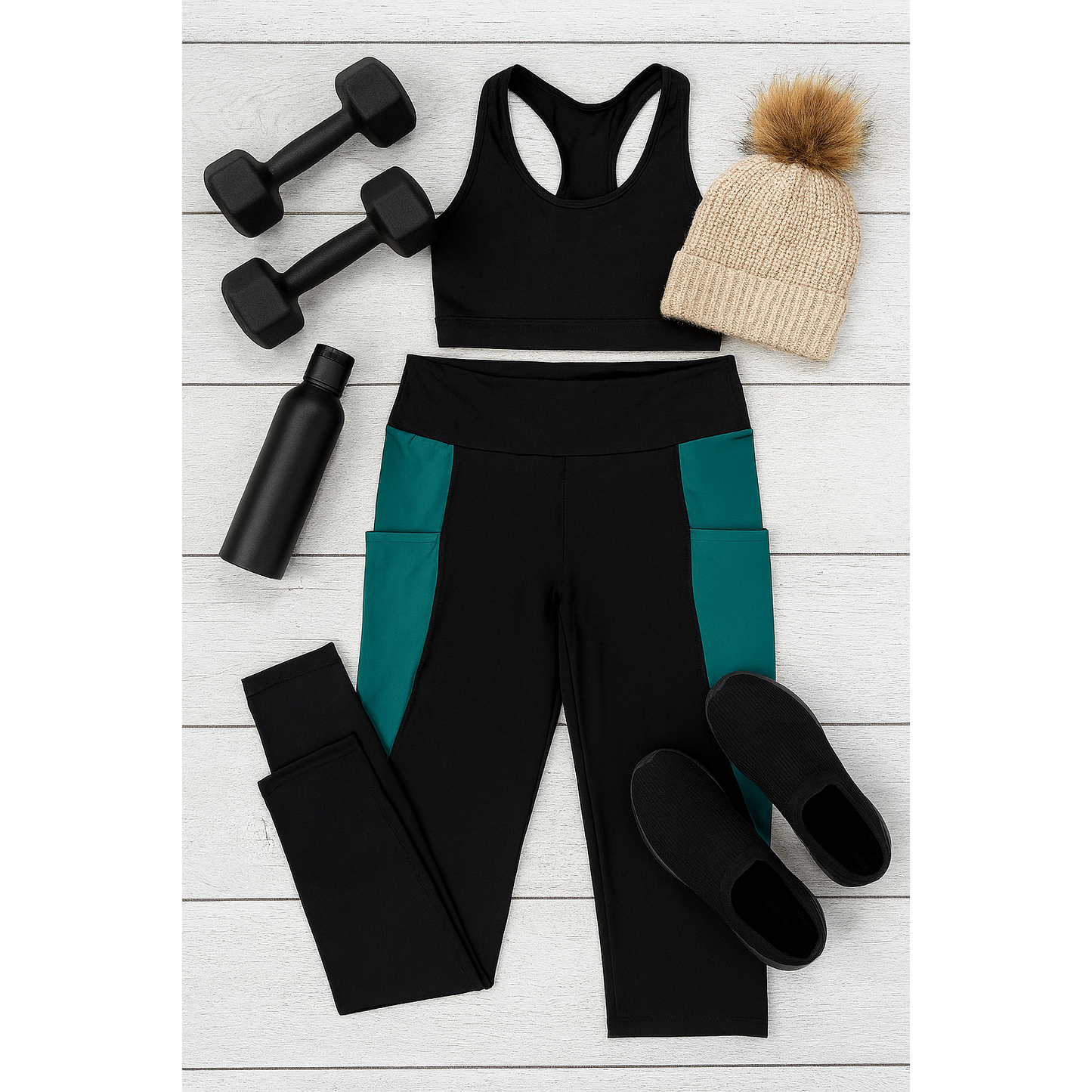 Ready to Ship | The Gracie- Green Panel Full Length Leggings