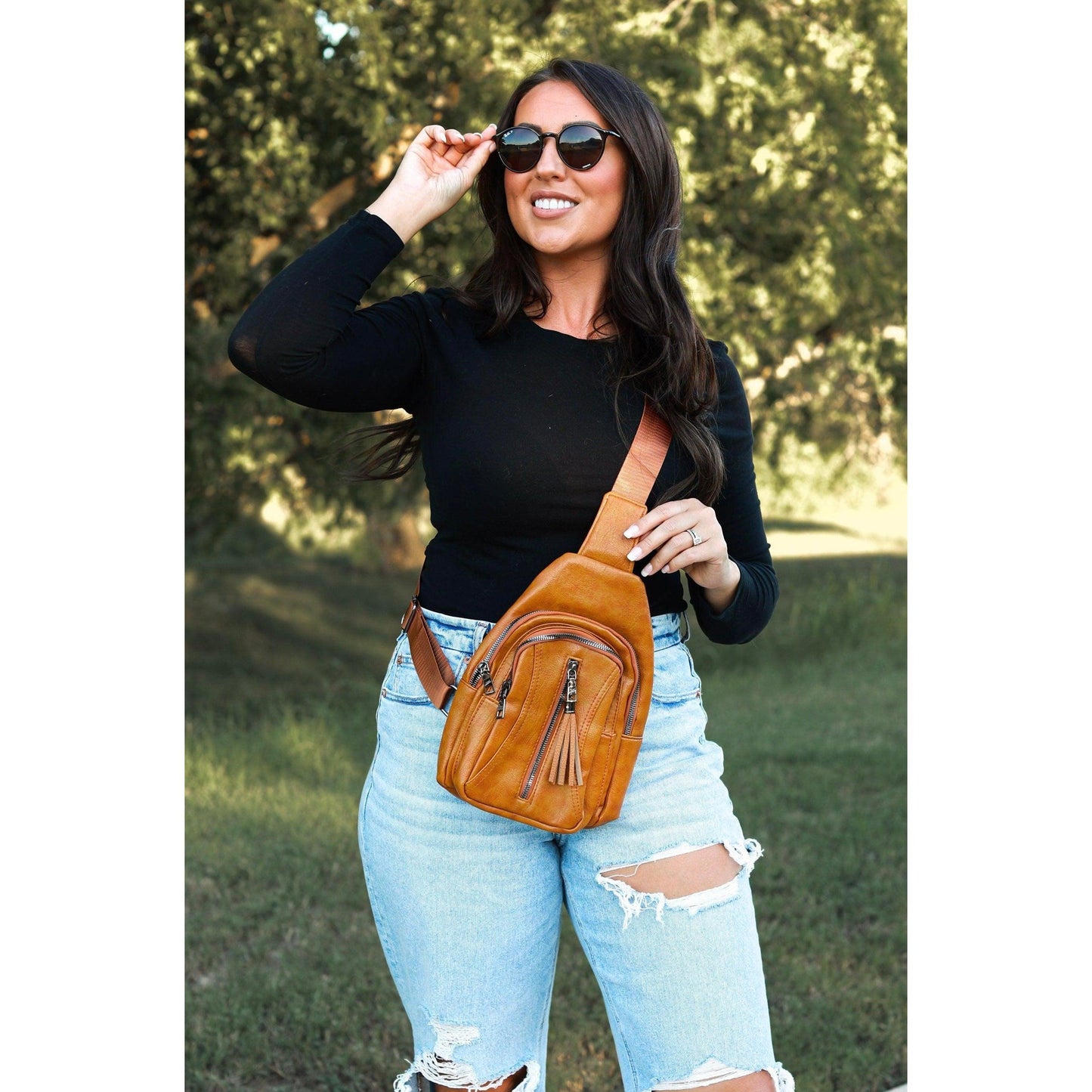 Boho vintage sling bag with adjustable crossbody strap