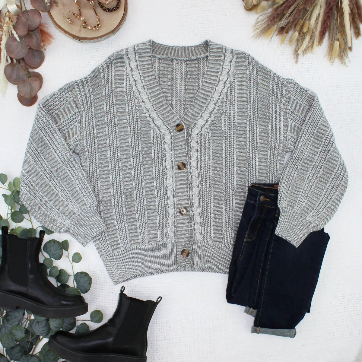 IN STOCK Cable Cardigan - Grey by Michelle Mae
