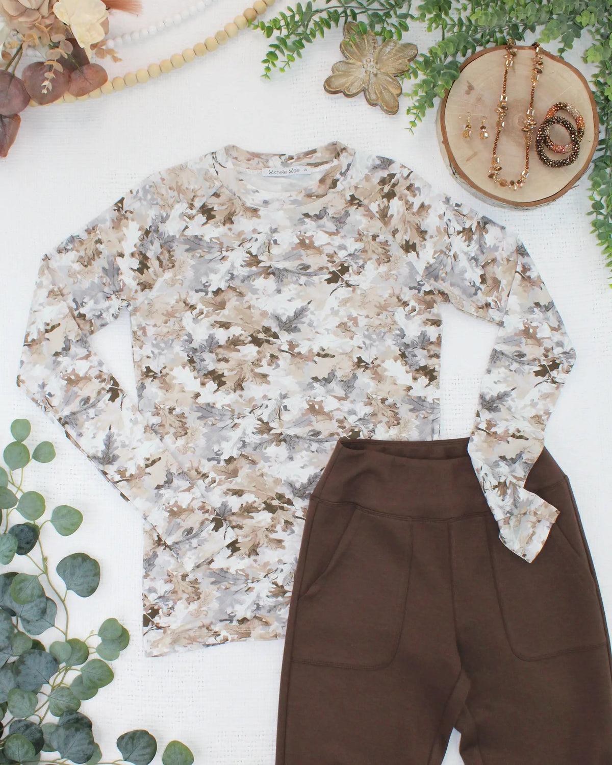 IN STOCK Blair Long Sleeve Top - Neutral Leaves by Michelle Mae