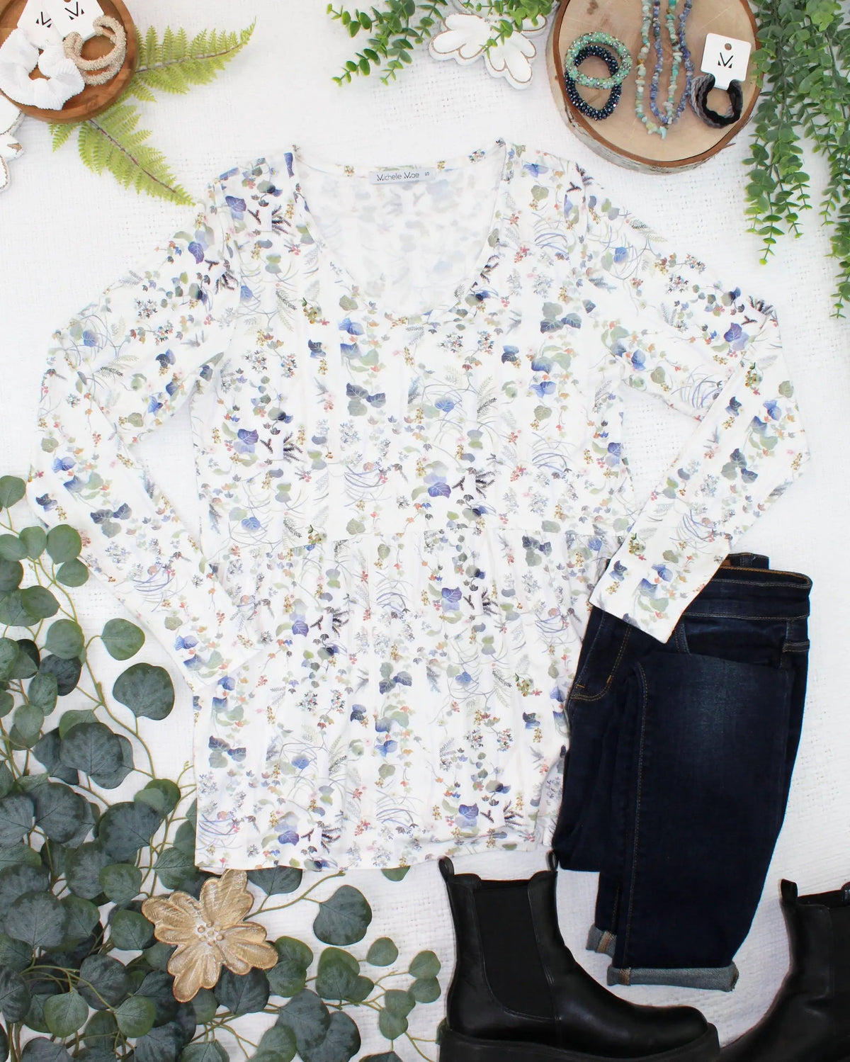 IN STOCK Long Sleeve Sarah Ruffle Top - Olive Meadow by Michelle Mae