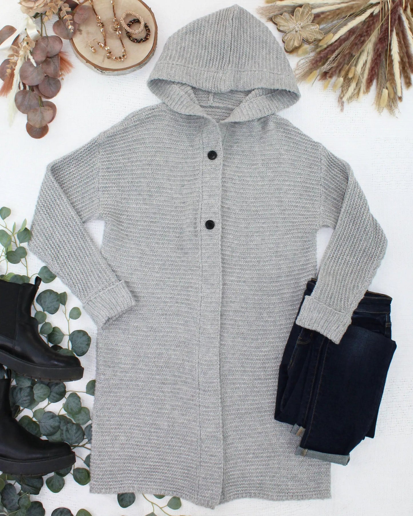 IN STOCK Lillian Long Hooded Cardigan - Grey by Michelle Mae