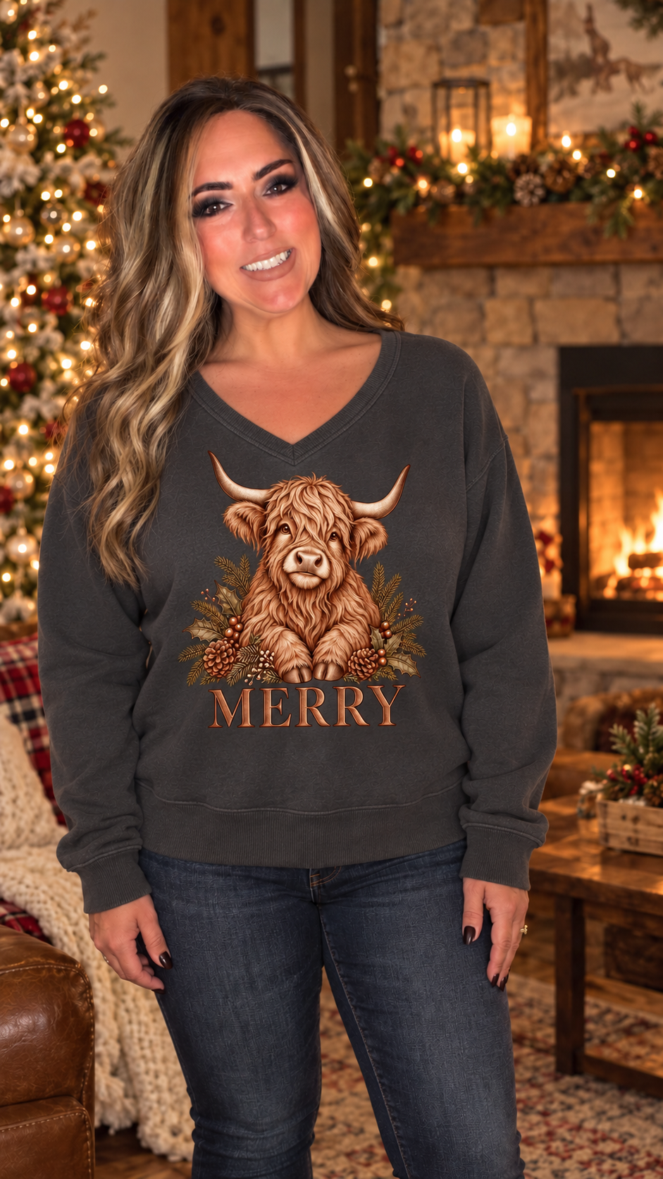 Merry Highland Cow Plush Stuffed Animal Christmas Holiday Home Decor Gift by Knitted Grace Boutique
