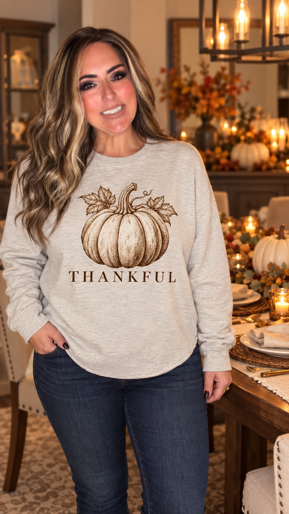 Thankful Pumpkin Womens Relaxed Fit Soft Casual Autumn Fleece Sweatshirt by Knitted Grace Boutique