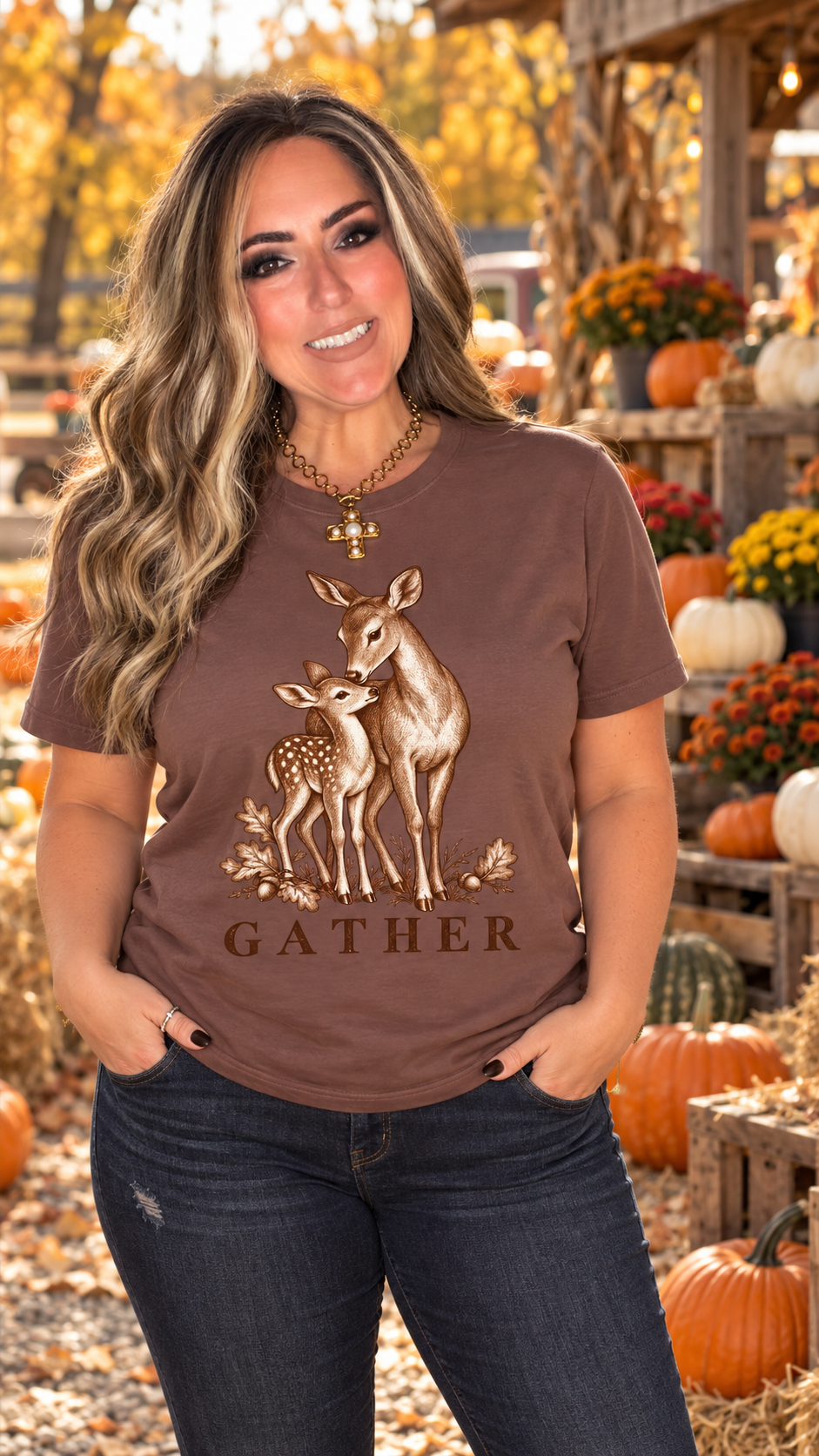 Gather Mom And Baby Deer Unisex Short Sleeve Ringspun Cotton Tee by Knitted Grace Boutique