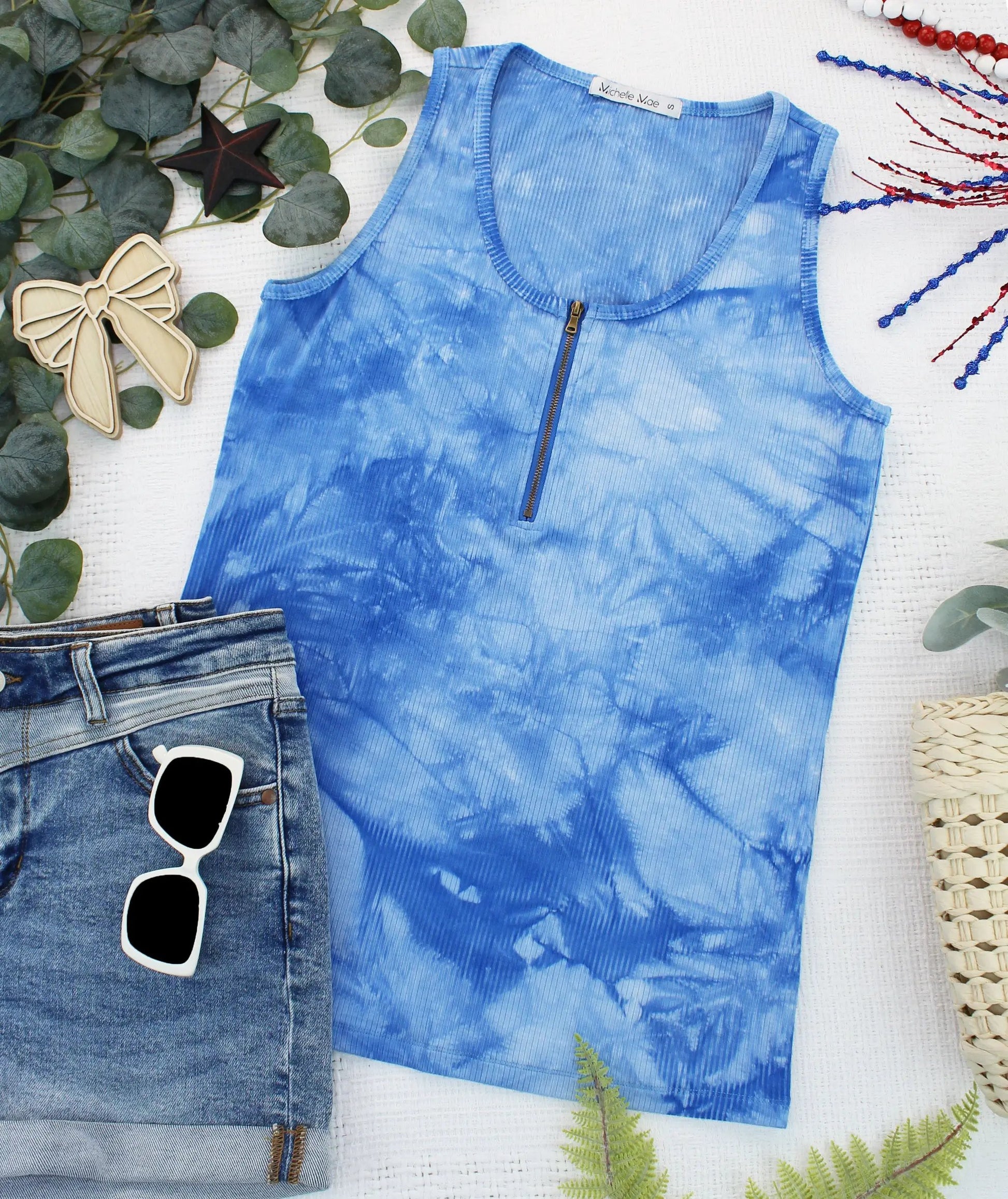 IN STOCK Mila Zipper Tank - Blue Tie Dye FINAL SALE by Michelle Mae