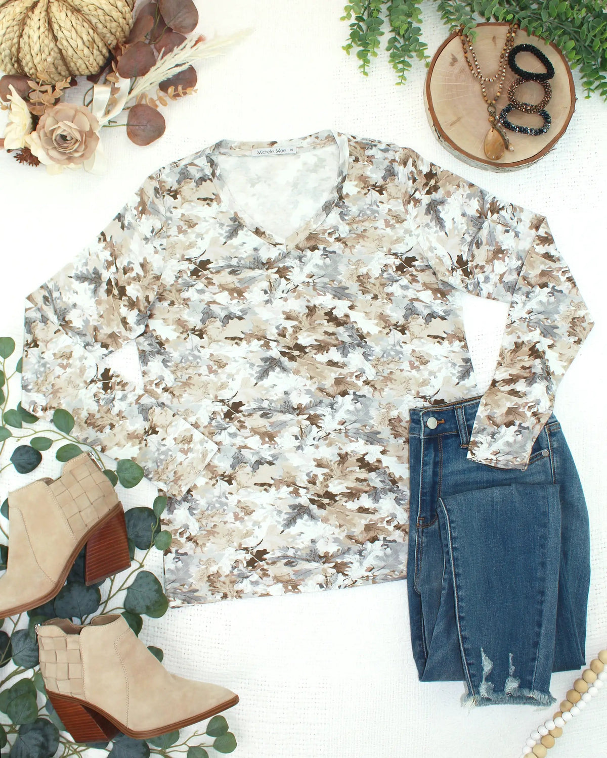IN STOCK Larissa Long Sleeve - Neutral Leaves by Michelle Mae